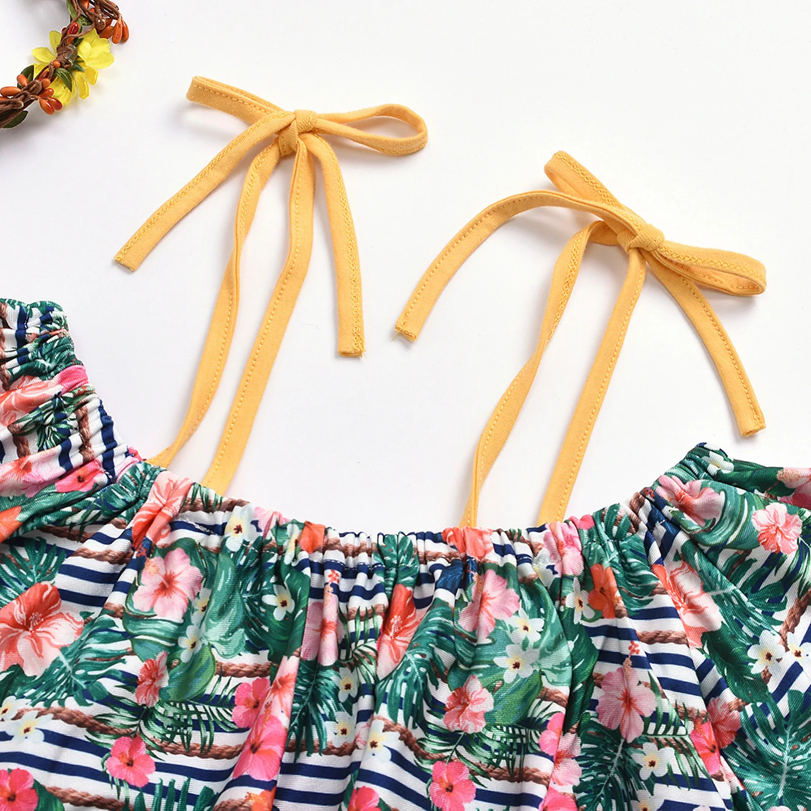 

Summer Two Piece Swimwear for Baby Girls Floral Off-Shoulder Ruffle Halter Tops with Bottom Swimsuit Beachwear Bathing Suit