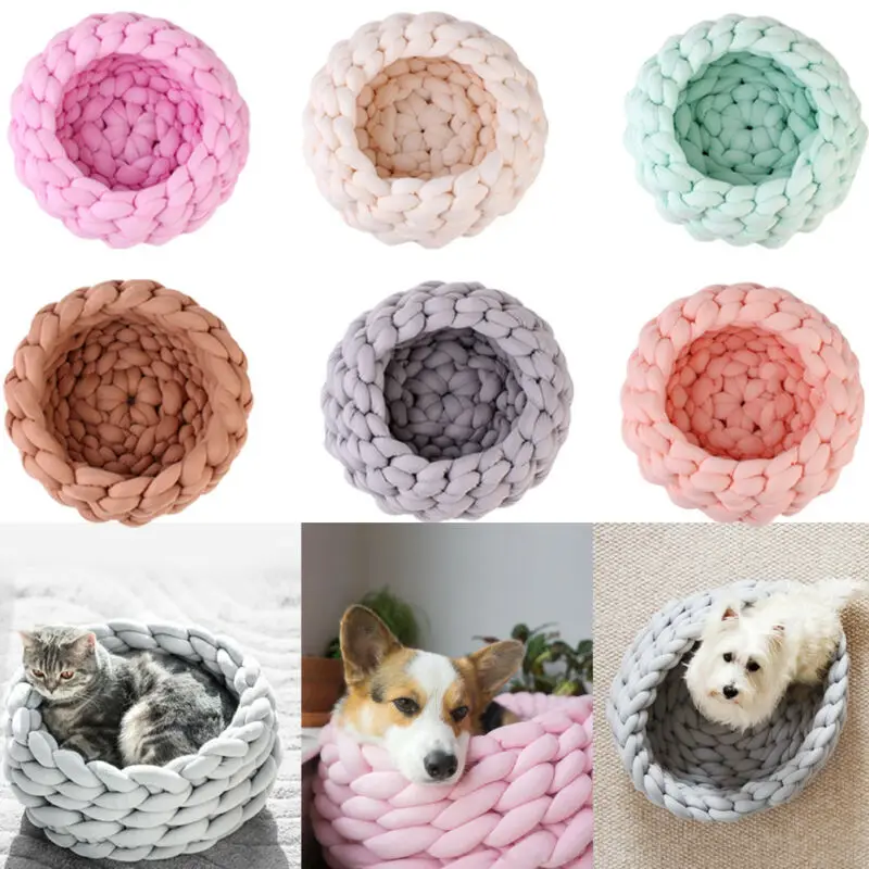 NEW 2019 Handmade Woven Cat Beds Mats Warm Soft Dogs Kennel Puppy Kitten Cave Basket Detachable Sleeping Bag DIY Pet House | Дом и сад