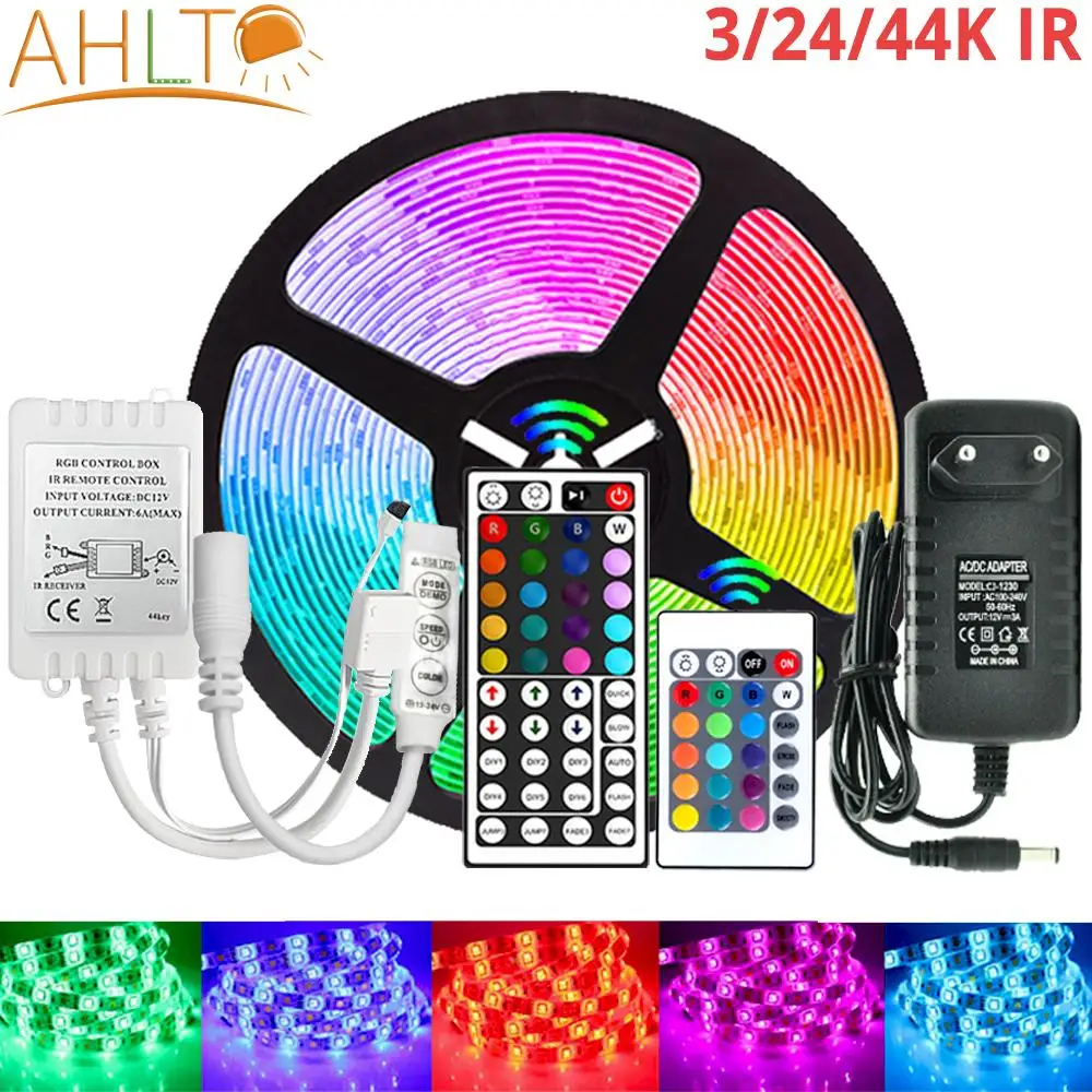 

RGB LED Strip Lights 5050 2835 Ribbon 12V Diode Tape 3K 24K 44K IR Controller Adapter Wall Lamp Night Light Neon for TV Lighting
