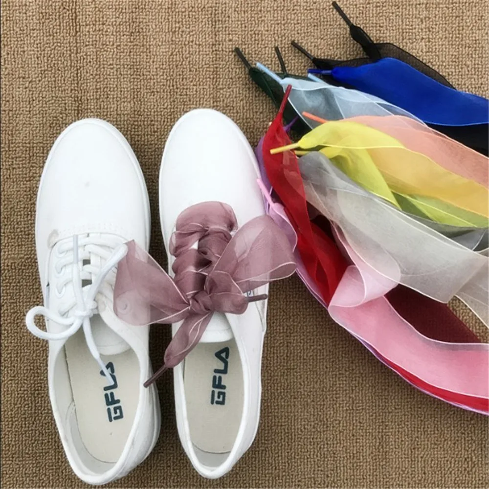 1 пара 110 см модные шнурки женские Шнурки плоские шелковые атласные Ленточные для