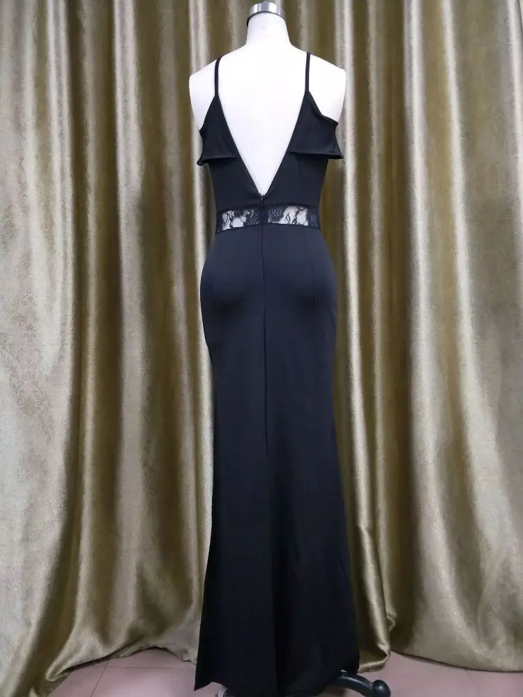 

2020 summer dress new black long woman dress fashion sexy split dresses for women lace suspender dress with slit party night