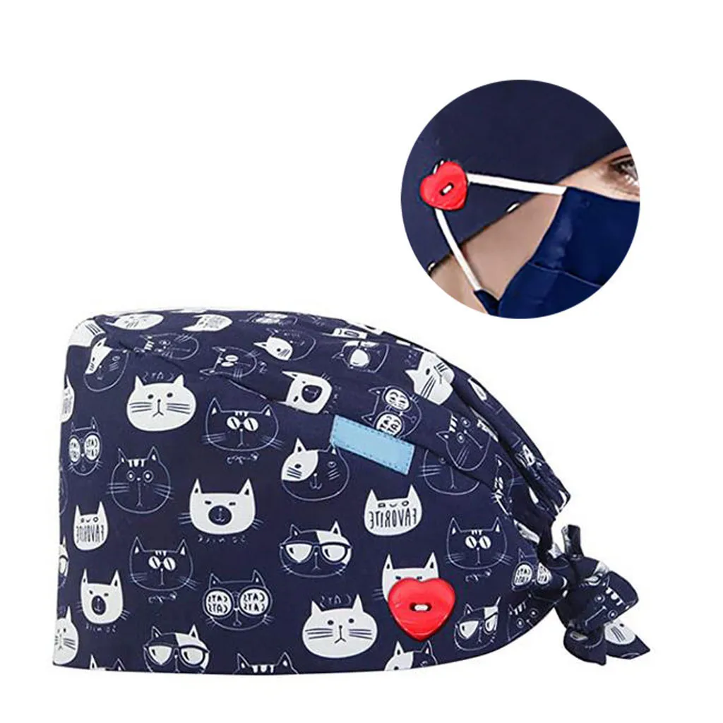 

Male and female nurse cap without sweat with frosted cap fashion printing nurse cap frosted with button sweat cap hat X5