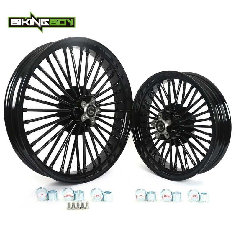 

BIKINGBOY 21x3.5 16x3.5 Fat Spoke Wheel Set Touring Bagger Softail Chopper Bobber Electra Glide FLHT Road Glide FLTR 1984-2008