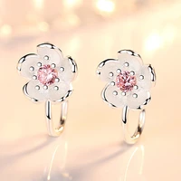 romantic pink cherry blossoms flower clip earrings female lovely sakura cuff earring for japanese cute earring accessories gifts