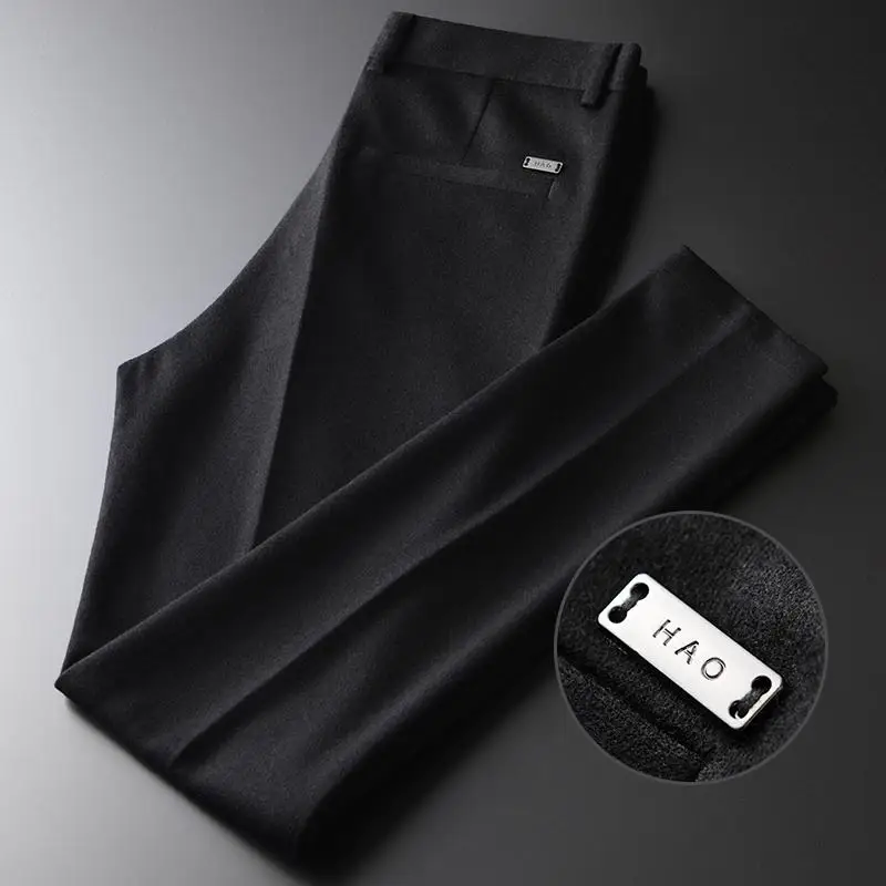 Minglu Black Wool Mens Pants Luxury Solid Color Business And Casual Male Pants Autumn And Winter Slim Fit Man Trousers - Цвет: BLACK  HK-19142