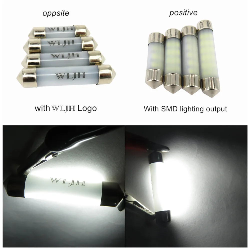WLJH 2x гирлянда Белый светодиодный лампы/39 мм/41 мм 42 C5W C10W 3014 SMD Интерьер автомобиля