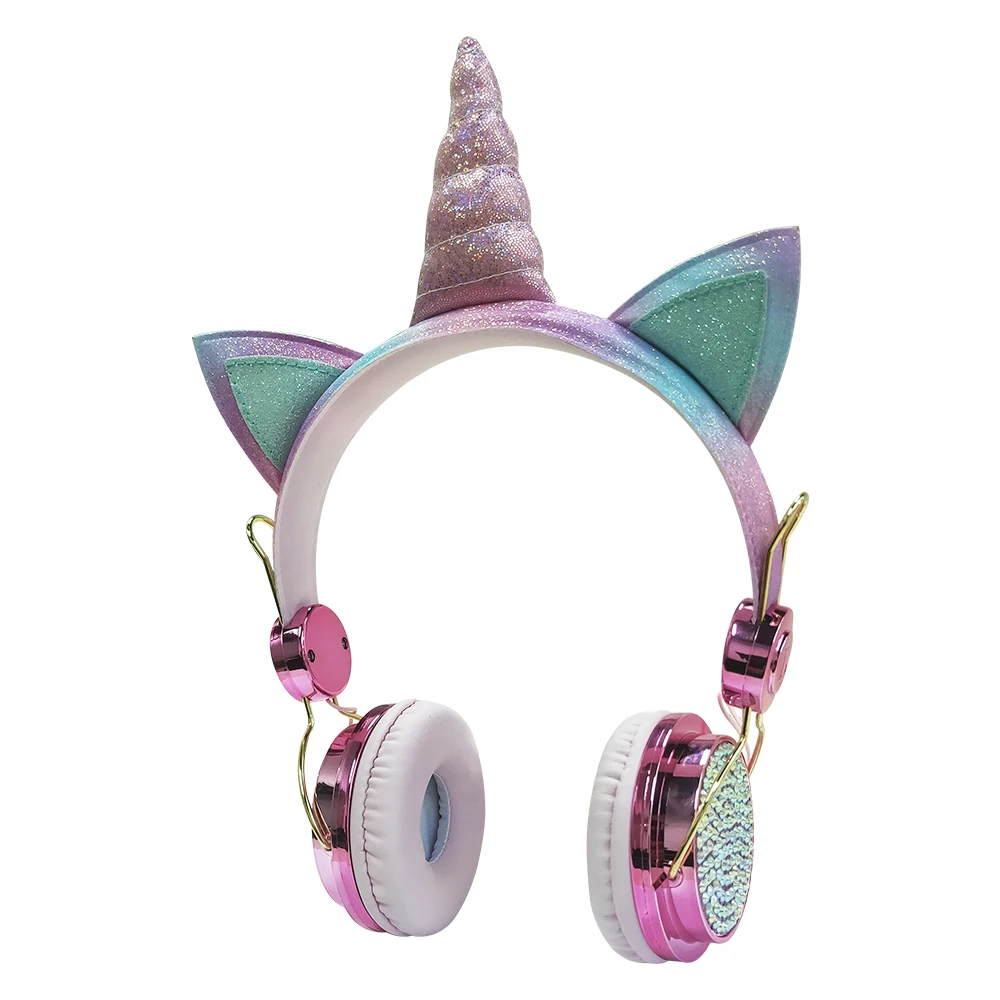 Funny Kids Headset Colorful Diamond Unicorn Headphones Music Stereo Wired Earphones With Gifts Box Christmas Brithday Gifts