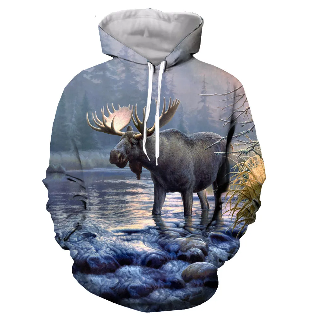 Забавные Животные MOOSE 3D печатных мужчин женщин с капюшоном толстовка модная графическая Толстовка Повседневная Уличная пуловер Толстовка