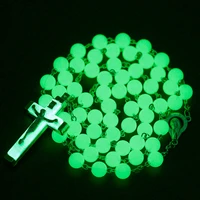 3 styles 8mm pale green glow in the dark bead cross pendant religious alloy ox head necklace set fashion accessories