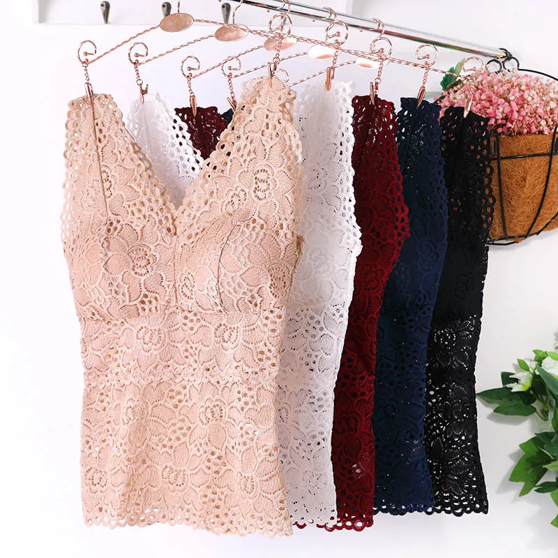 

Women Push Up Seamless Embroidery Bra Lace Sexy Vest Top Wire Free Lingerie Female Underwear Sleeveless Tube Tank Camisoles W1