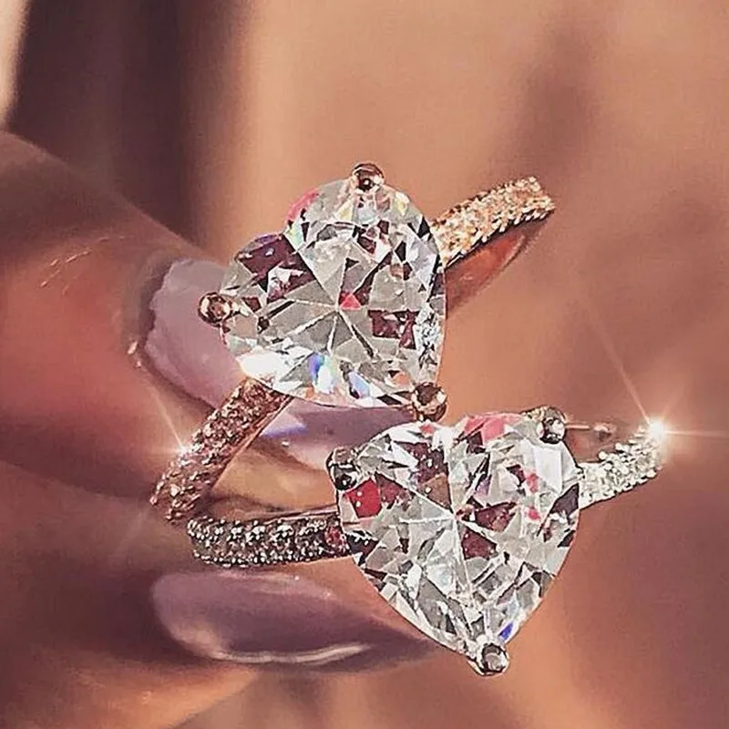 Стильное романтическое обручальное кольцо AAA циркониевое в форме сердца для