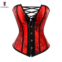 elegant overbust corset red floral plum lace up waist trainer bustier top 839
