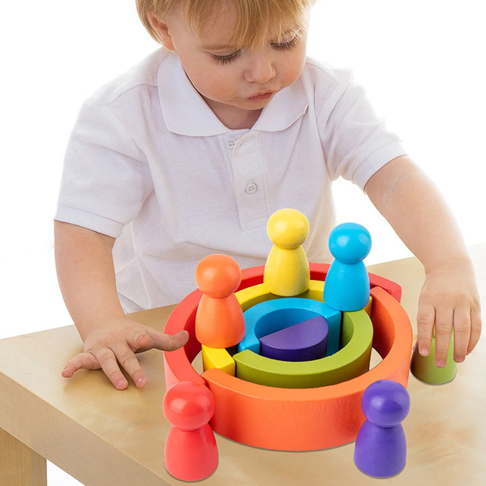 

New Rainbow Wooden Blocks For Kids Montessori Creative Building Blocks Early Educational Toys Graphic Colorful Toy Children
