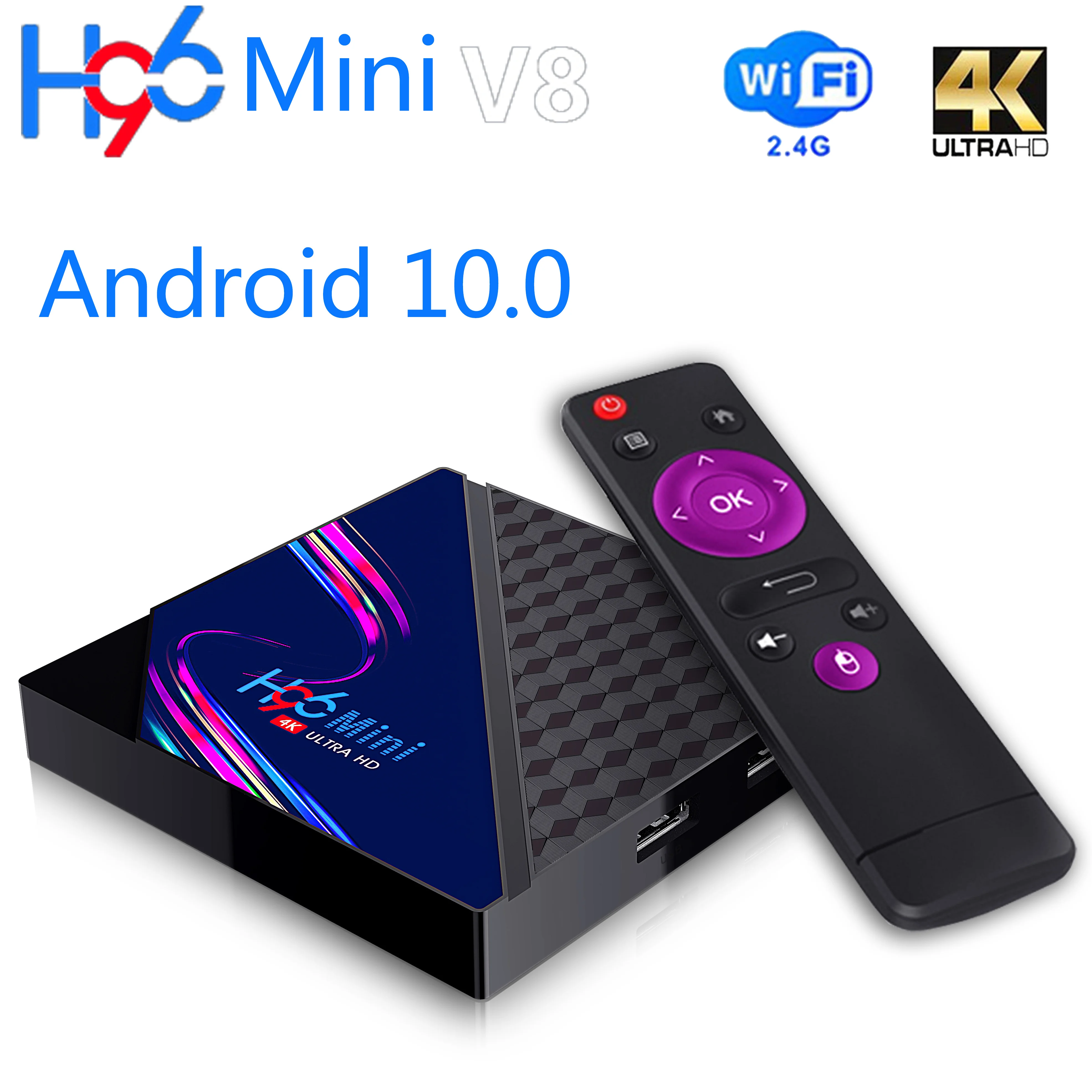 

Приставка Смарт-ТВ H96 Mini V8, Android 10, 4K, 1080p, 4K, 3D, Wi-Fi