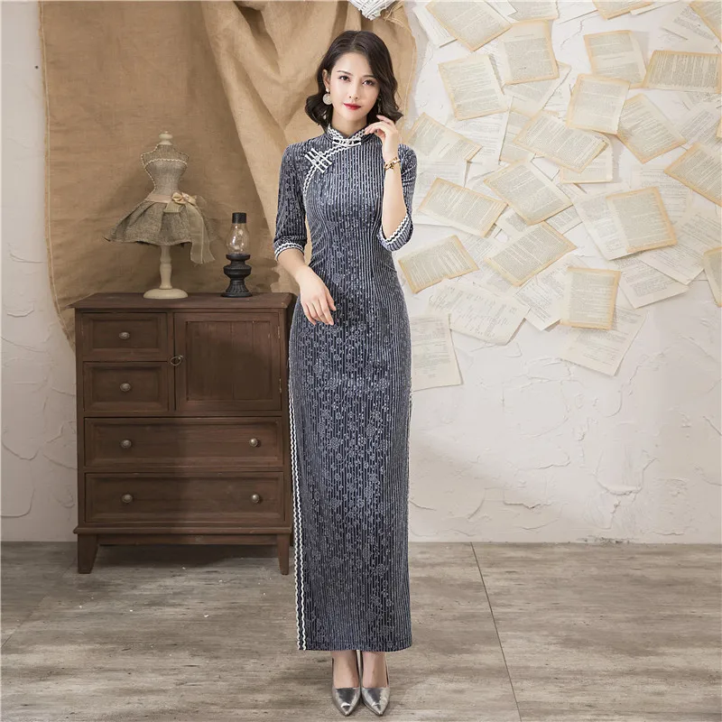 

Daily Improvement Cheongsam Young Girly and Fashion Elegance Retro Chinese Style Long Banquet Cheongsam Dress