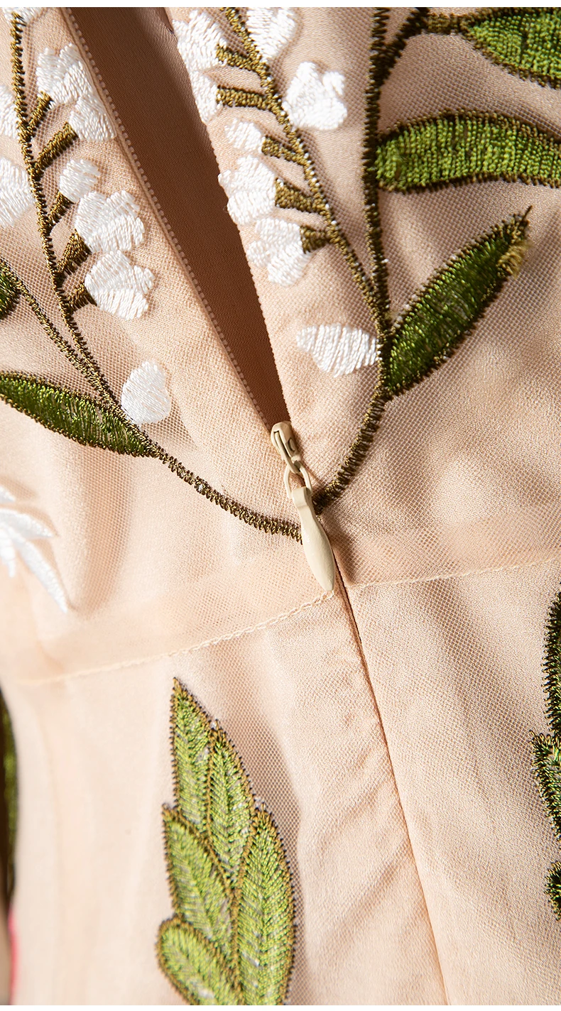 

Luxury Embroidery Dress 2020 Autumn Designer Runway Women Sexy V-Neck Colorful Flower Patterns Half Sleeve Sexy Party Mesh Dress