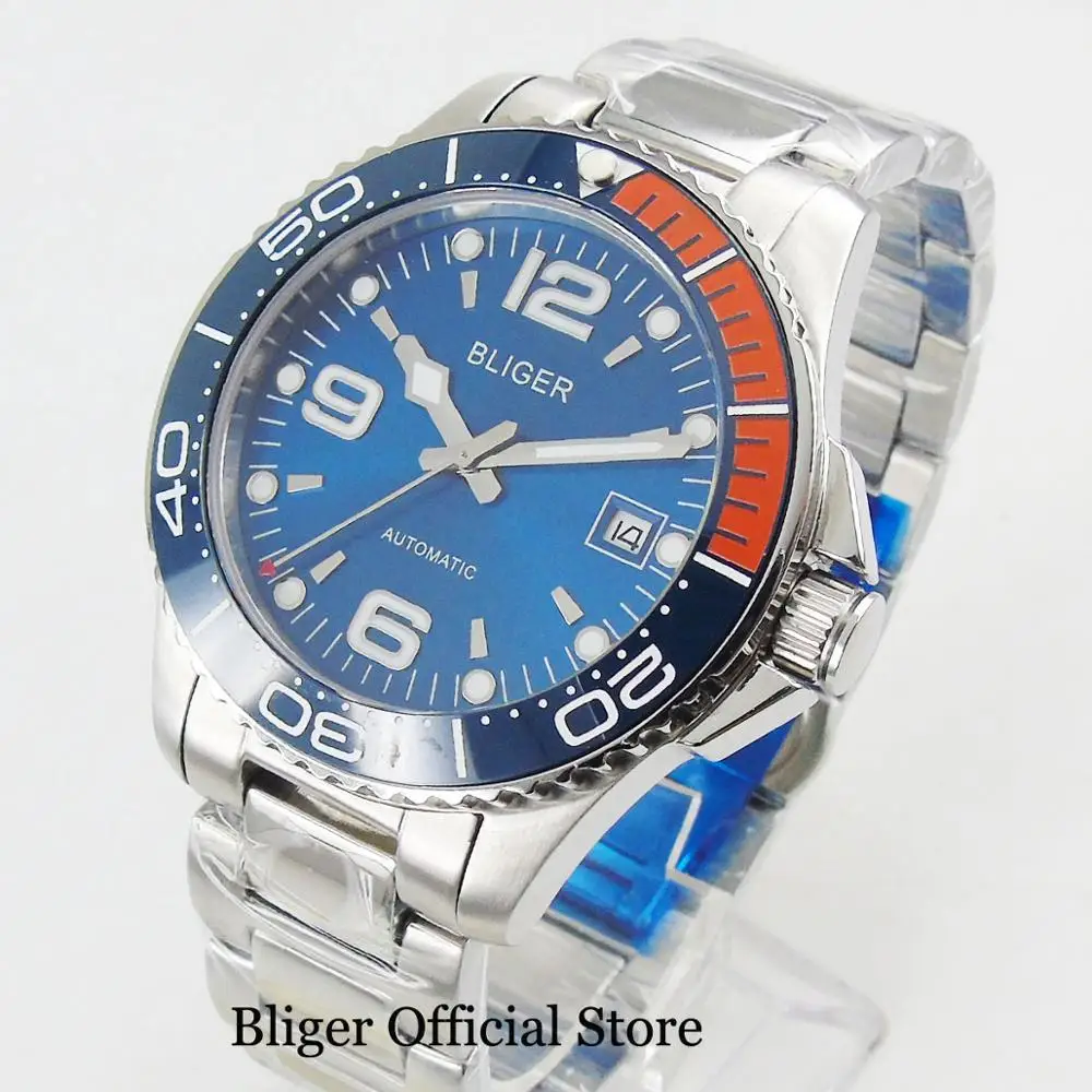 

BLIGER New Arrival Sapphire Glass Auto Date 40mm Self Winding Men's Watch Automatic Movement Mental Strap