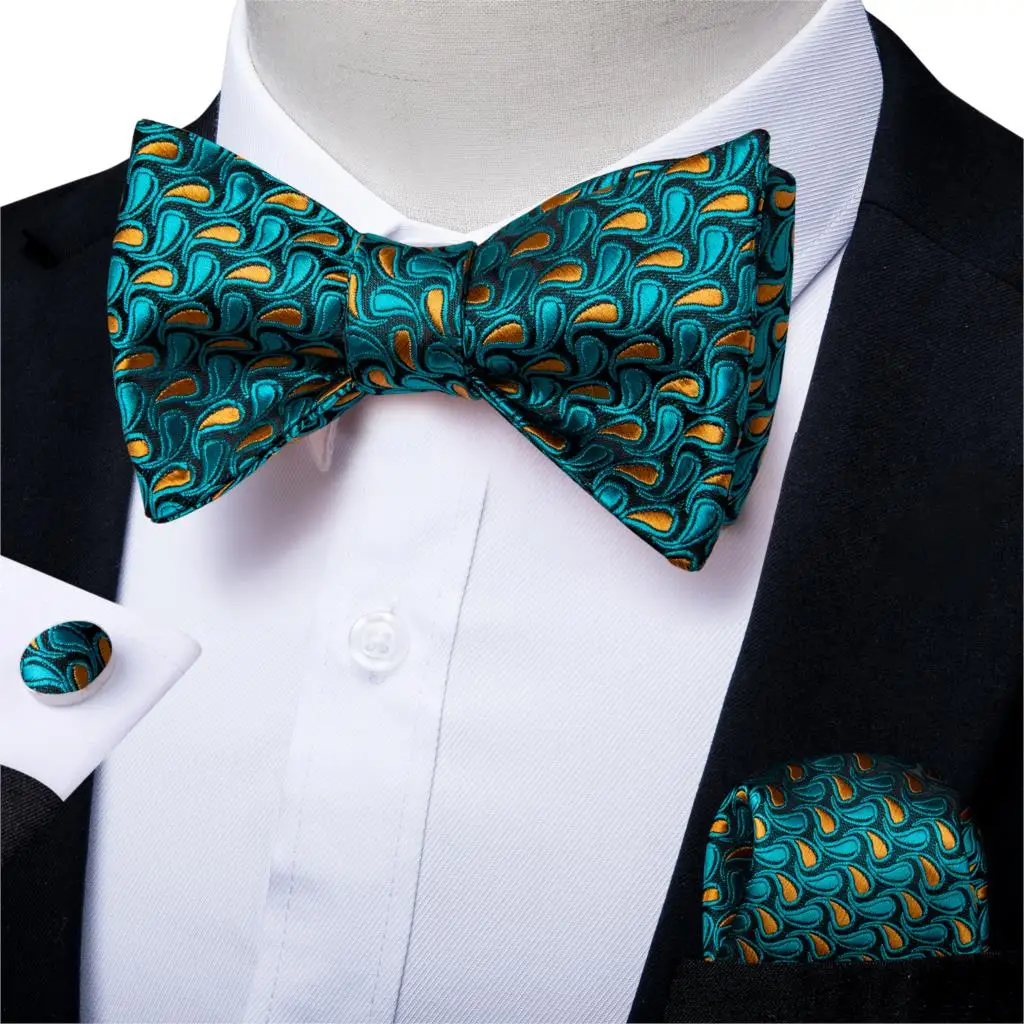 

Мужской галстук-бабочка, запонки, набор из 3 предметов, блестящий зеленый галстук-бабочка, смокинг, аксессуары DiBanGu