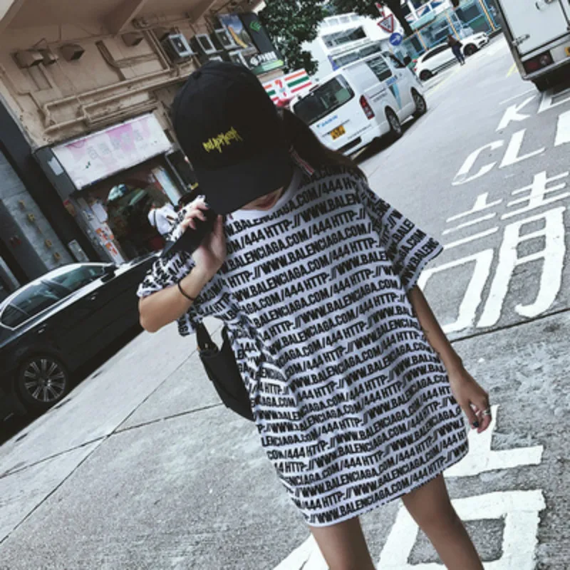 Женская длинная футболка Ulzzang винтажная свободная тонкая с буквенным принтом