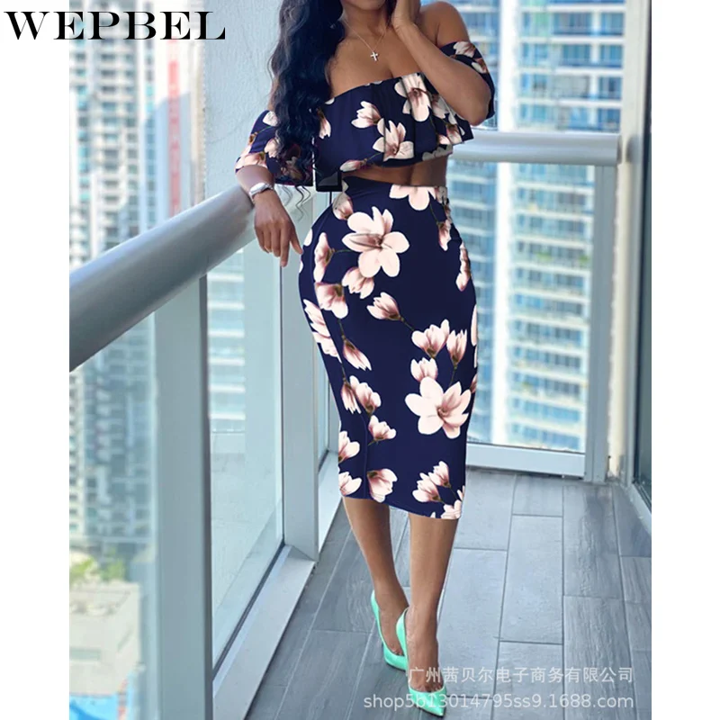 

Женский элегантный комплект с юбкой Mandylandy, Женский Топ с цветочным принтом и открытыми плечами + облегающая юбка с высокой талией, комплект ...