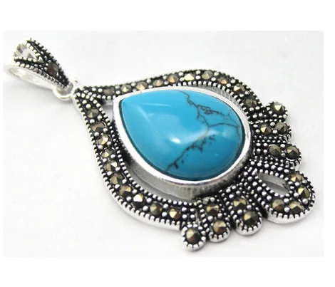 

Vintage Blue Turquoise 925 Sterling Silver Marcasite Ring (#6-9) pendant and earrings sets