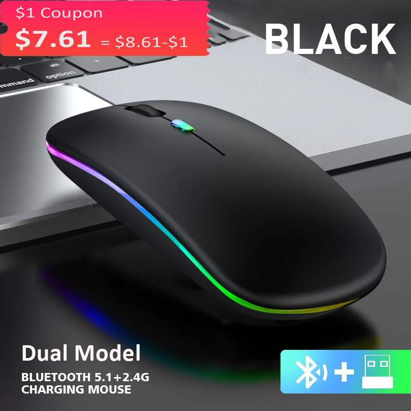 

Rechargeable Mouse Wireless RGB Mouse Optical Dual Model 2.4G Optical PC Tablet BT 5.0 Mouse for iPad Macbook Gaming LED Mice