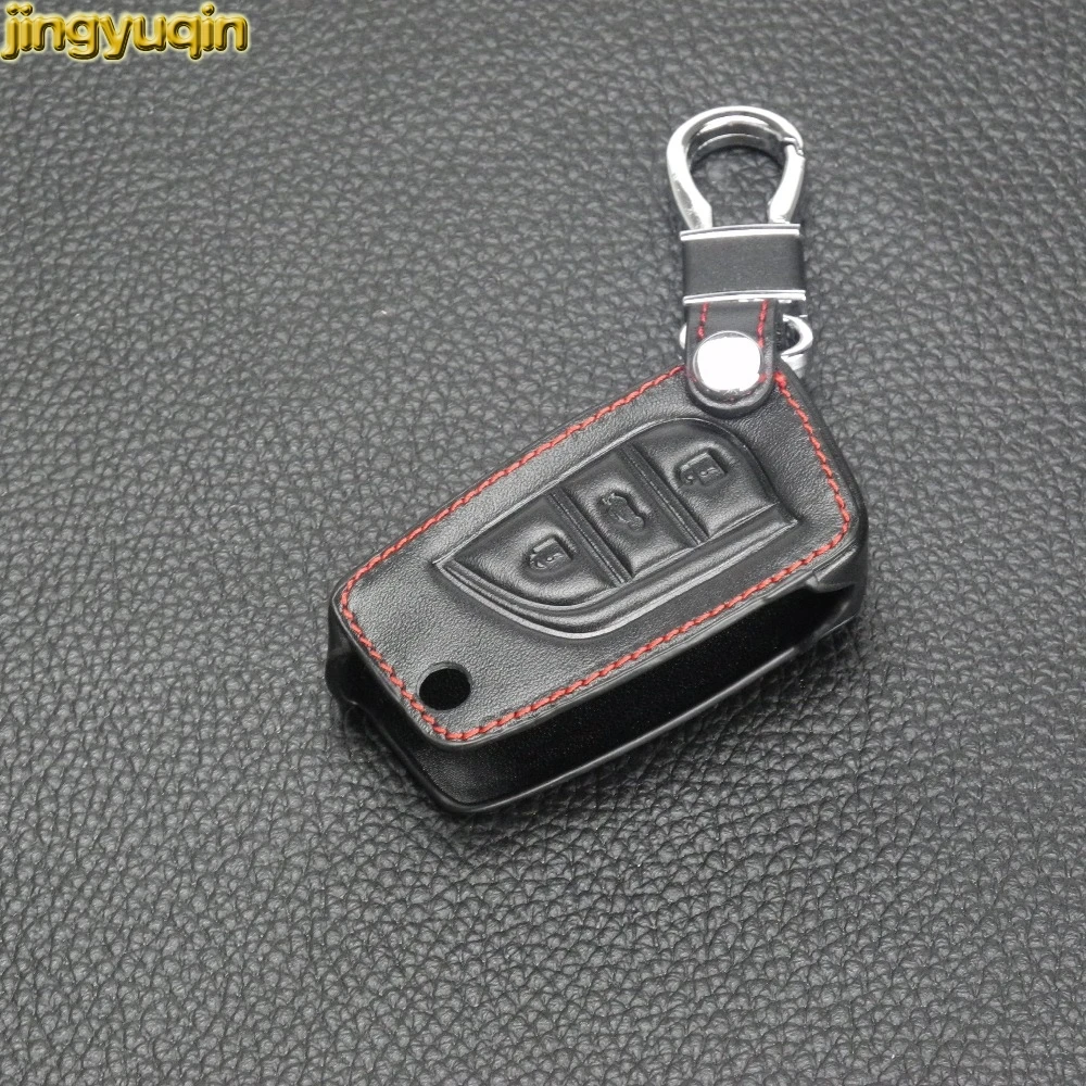 

Jingyuqin для Toyota Camry Highlander Corolla Prado Reiz Crown 3 кнопки кожаный чехол для ключей автомобильные аксессуары