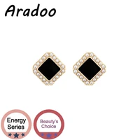 aradoo black square pearl earrings natural pearl french exquisite niche earrings