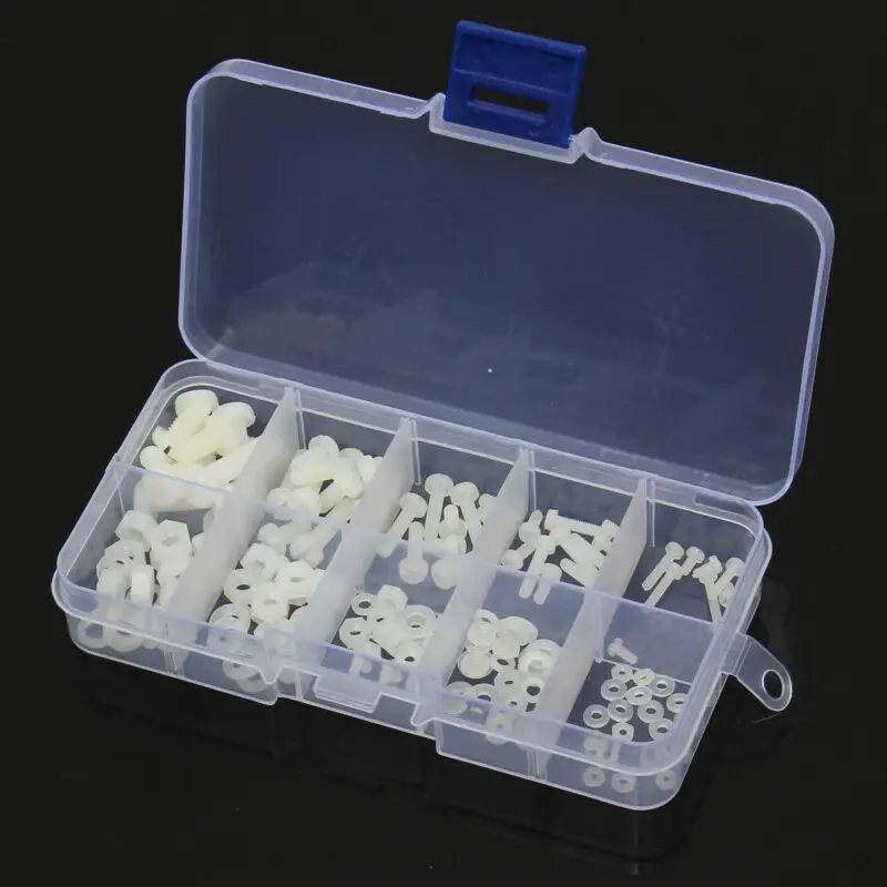 

150pcs White Nylon Hex Screw M2 M2.5 M3 M4 M5 Bolt Nut Standoff Spacer Kit with Plastic Box Corrosion Resistant