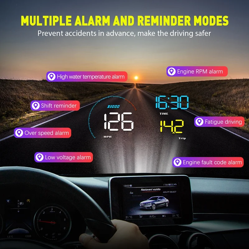 

Car Head Up Display Windshield Obd2 Interface Km/H Mph Speed Warning System A9