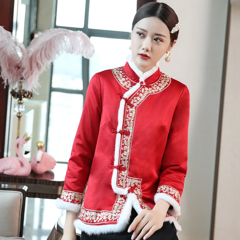 2020 китайские новогодние зимние хлопковые толстые куртки с вышивкой|tops chinese|chinese
