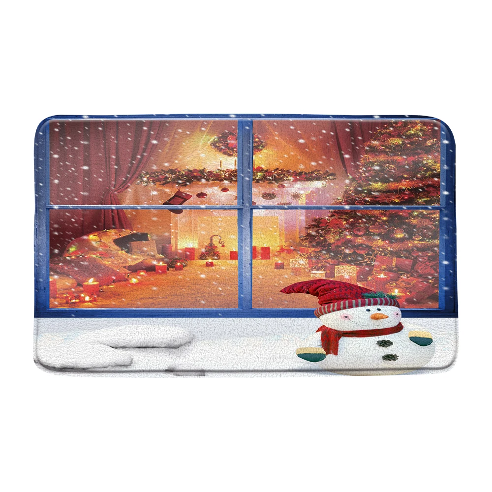 

Christmas Mat Bathroom Non-slip Mat Set 3D Print Bath Floor Carpet Flannel Toilet Rug WC Doormat 45*75CM and 40*60CM