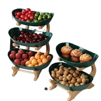 23 tiers fruit plate with wood holder snacks candy serving plate bowl kitchen organizer rack party food serving display tray