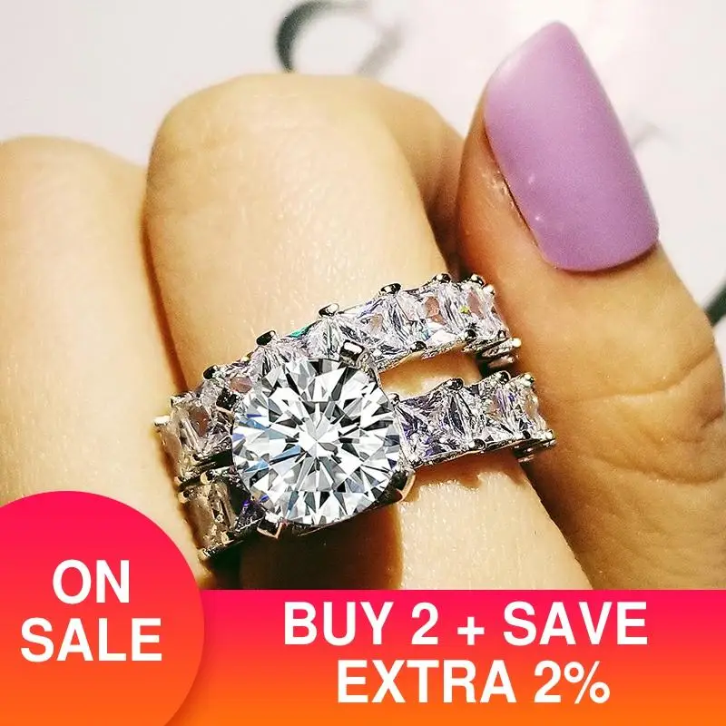 Комплект из 2 предметов роскошные однотонные кольца стерлингового серебра 925