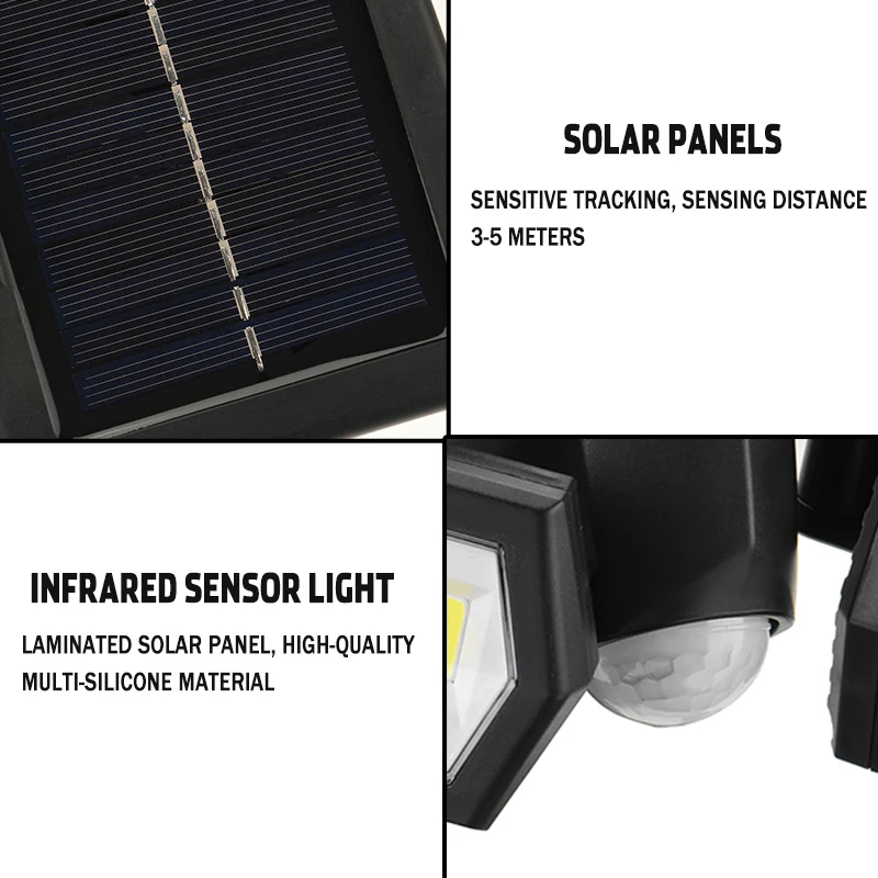 

60COB Solar Light Dual Head PIR Motion Sensor Street Light IP65 Outdoor Garden Solar Wall Street Light Waterproof Spotlight