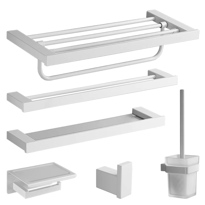 

Nordic White Bath Towel Rack Stainless Steel 304 Bathroom Hardware Set Glass Soap Dish Holder Bathroom Decoration Accessories