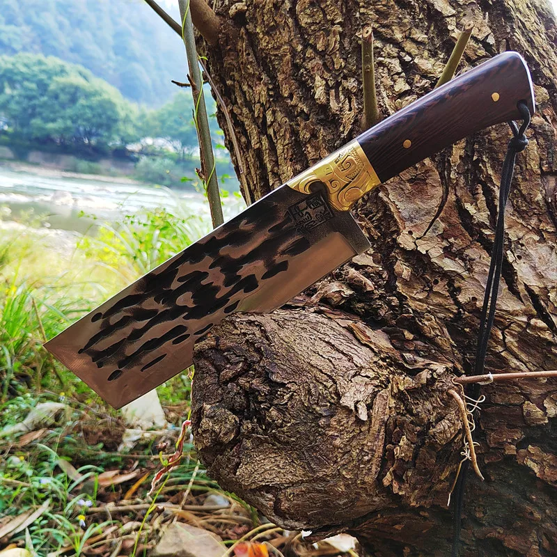 

9 дюймовый деревянный нож 7Cr17MoV ручная работа кованая сталь Longquan кухонный нож медный Декор Slasher Chopper туристические охотничьи ножи