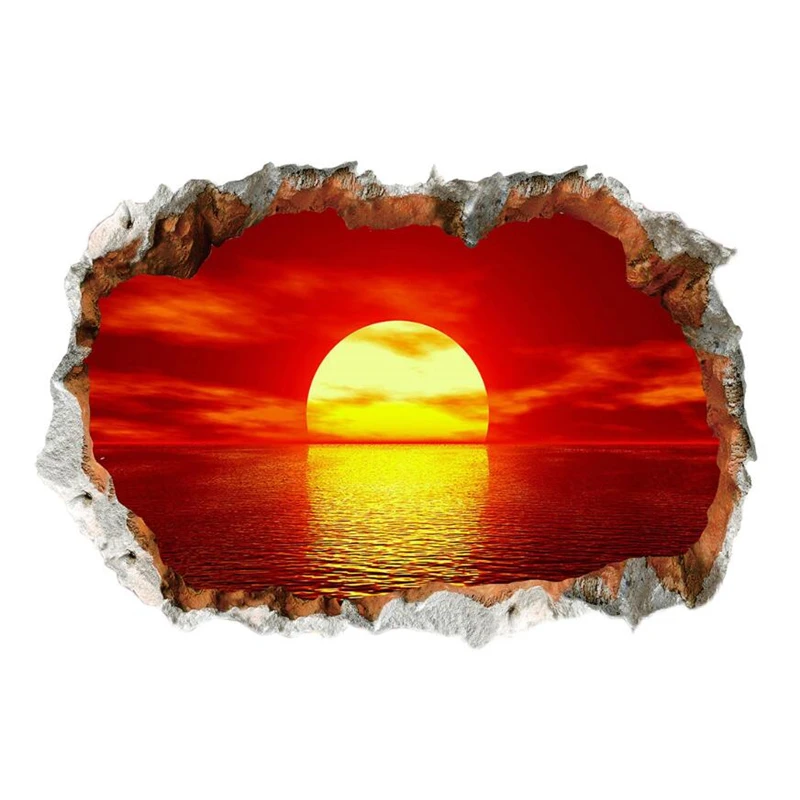 3D vivid sunset landscape painting wall stickers living room bedroom home decoration art mural still life | Дом и сад