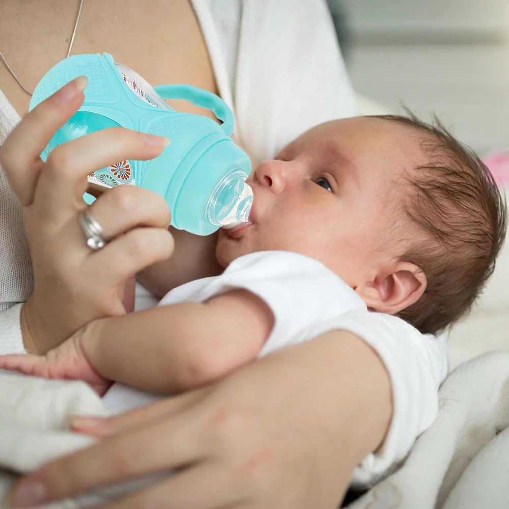 

1pc Simple Baby's Wide Diameter Silicone Anti-drop Cover Glass Baby Bottle