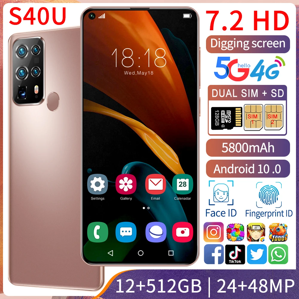 

Global Version 7.2 Inch Really S40U 12GB 512GB 24+48MP Andriod 10 Smartphones Ten Core MTK6889 Dual SIM 5G Unlocked Cell Phone