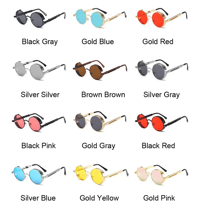 

Classic Gothic Steampunk Sunglasses Women Designer Vintage Round Metal Frame Sun Glasses Female Male High Quality UV400