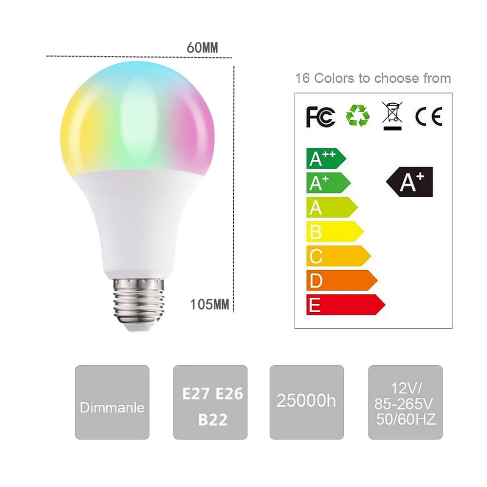 Magic RGB Bulb Led Light E27 B22 AC85-265V 16 Colors Changing Remote Control Smart Lighting Dimmable Lamp 3W 5W 10W 15W LED | Лампы и