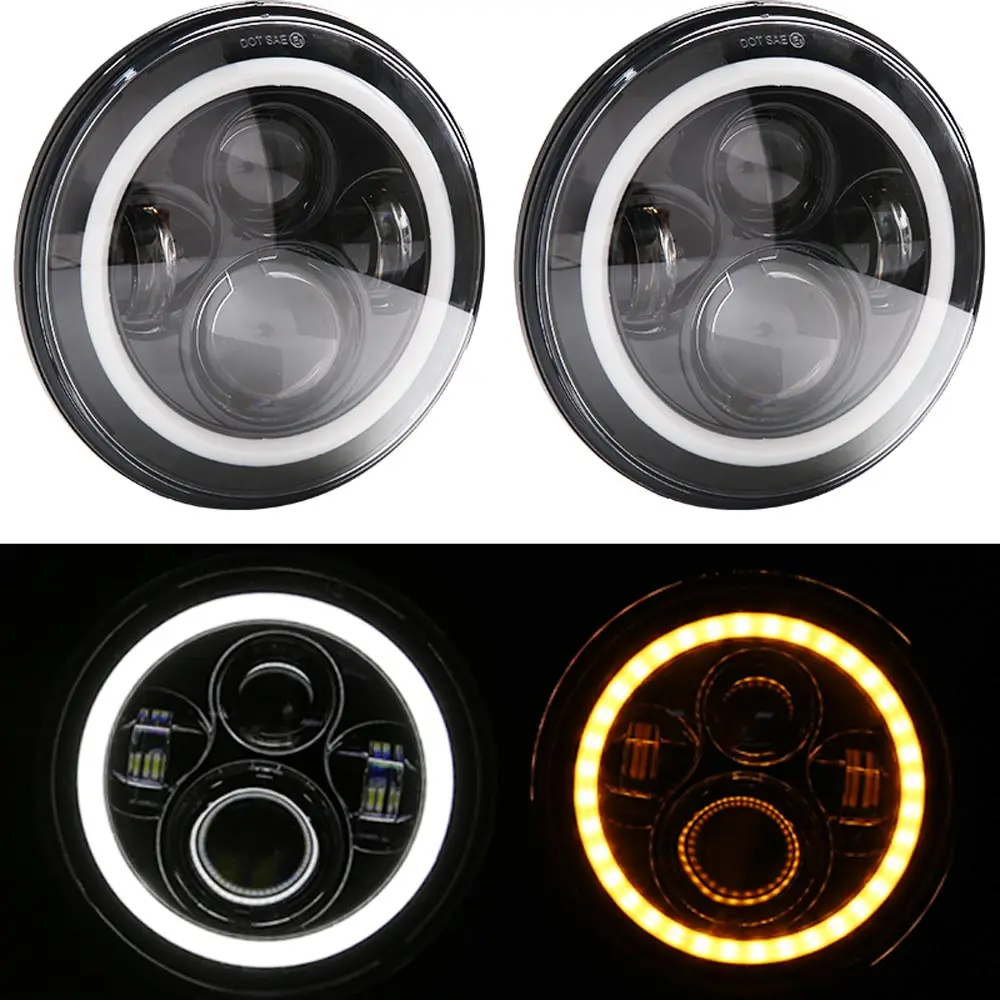 Пара Для Harley JK Wrangler TJ 7 дюймов круглый светодиодный фонарь Белый Halo Angel Eye / DRL