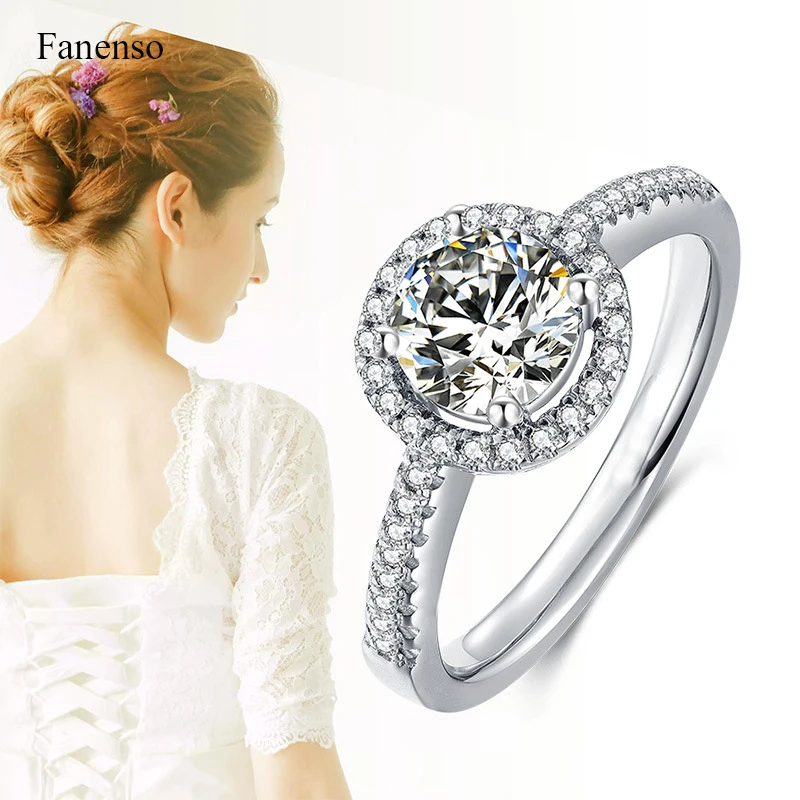 

Fanenso Women Classic Luxury Round Bag Inlay 1 Carat Moissanite Ring 925 Silver Fashion Jewelry Girlfriend Valentine's Day Gift