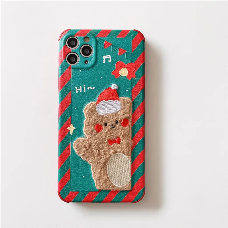 

Retro kawaii plush bear new year christmas Phone Case For iPhone 12 11 Pro Max Xr Xs Max 7 8 Plus 12 mini 7Plus case Cute cover
