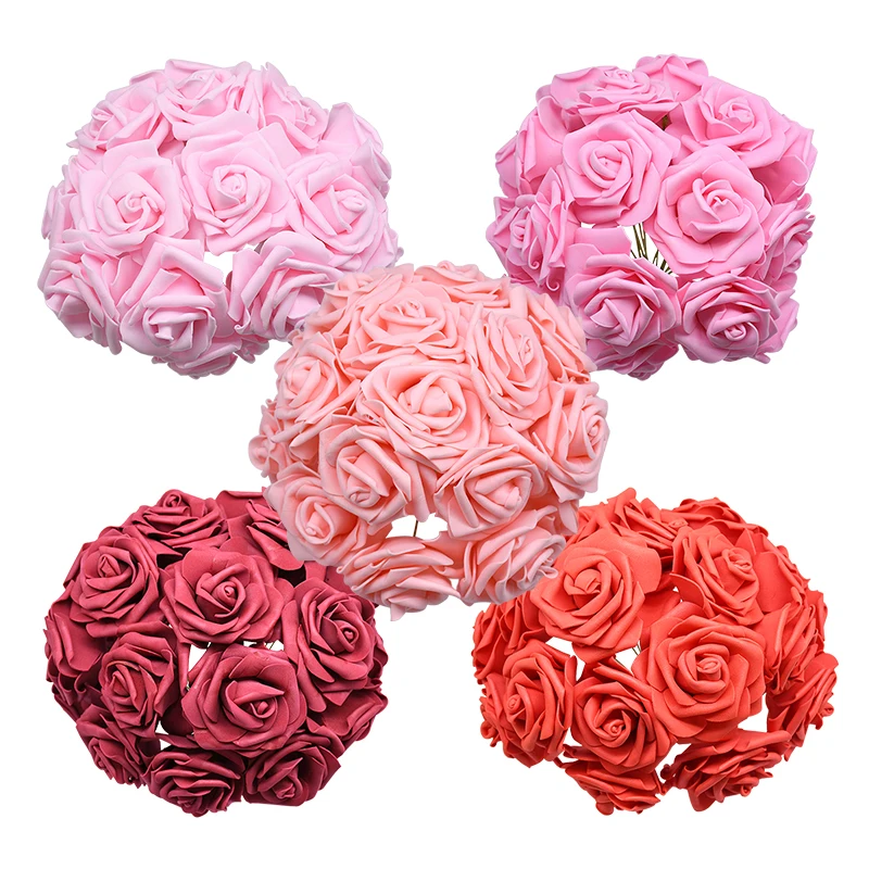 

24 Pieces 7CM PE Foam Rose Artificial Rose Flowers Wedding Handmade Bride Bouquet DIY Decorative Wreath Home Decor Fake Flowers