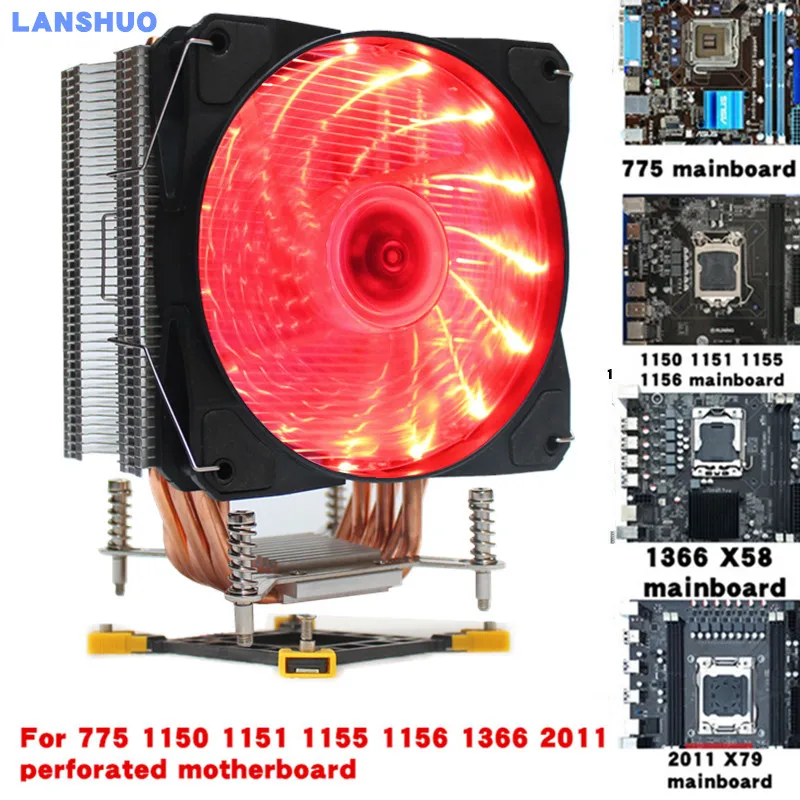 3/4PIN RGB светодиодный Процессор кулер 6-Heatpipe 12V(12 см); охлаждения радиатора для LGA 775 1150 1151 1155 1156 1366 2011 - Цвет лезвия: Red