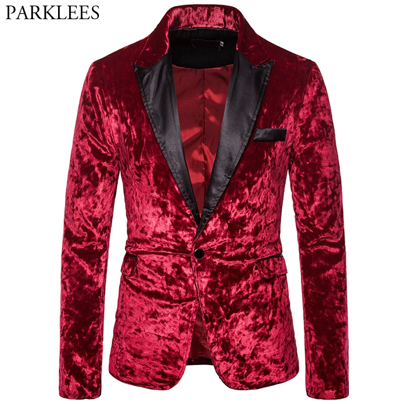 Red Corduroy Blazer Men One Button Mens Blazers Jacket Wedding Party Stage Performance Suit Masculino XXL | Мужская одежда