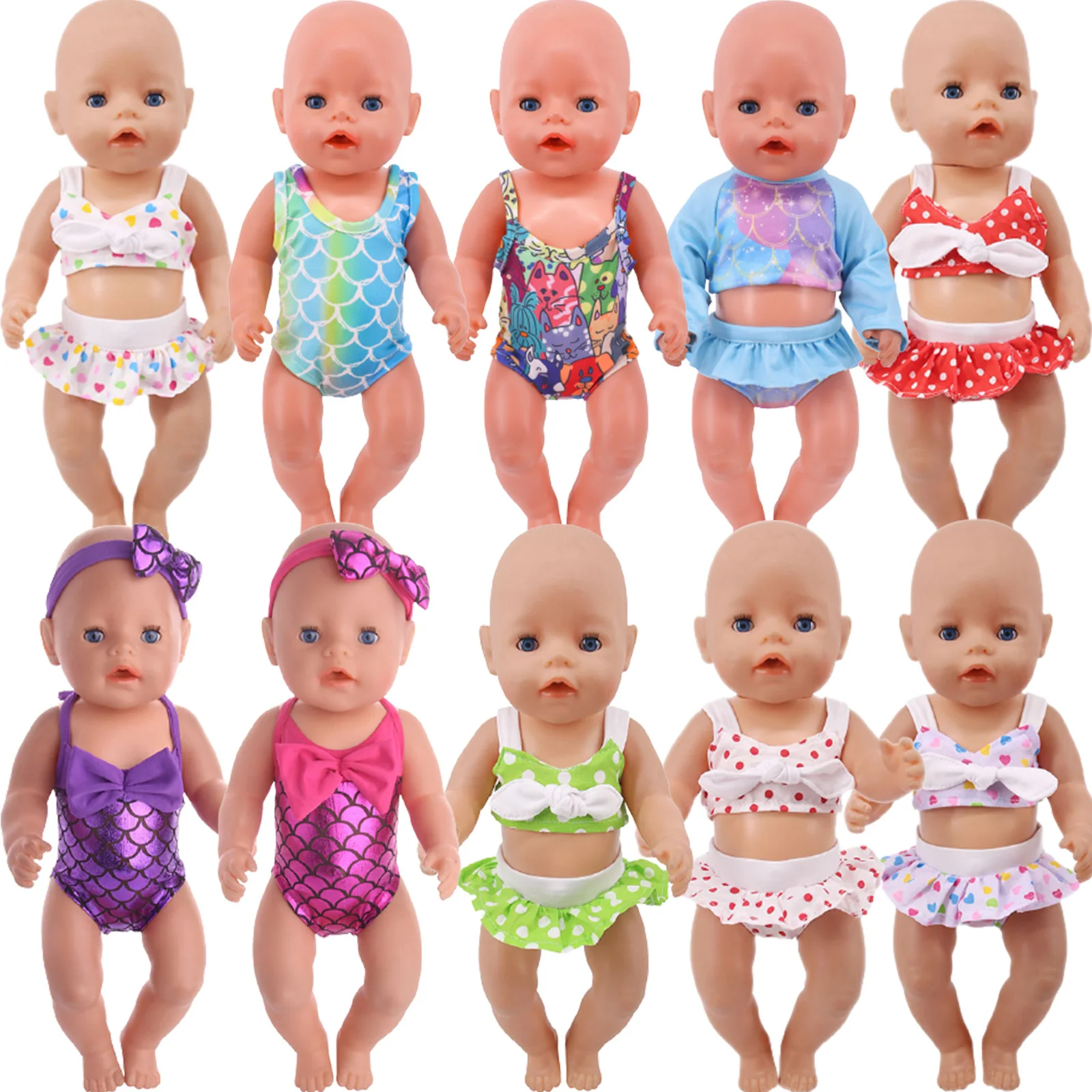 

Doll Clothes Printed Swimsuit Suit Sandals For 18Inch American Doll&43Cm Baby New Born Our Generation Swimsuit,Toys For Children