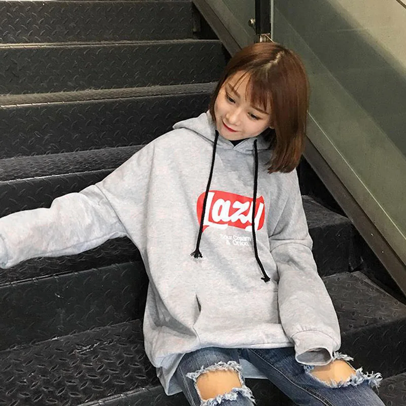 

Women Cute Lazy Letter Print Hoodie Harajuku Long Sleeve Hooded Sweatshirt Autumn Winter Loose Fleece Pullovers Sweatshirts
